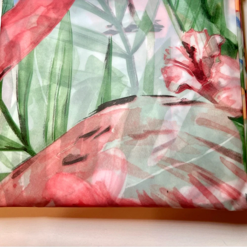 Tropical Palm & Flamingos Peva Shower Curtain Birds of Paradise Flowers Leaves